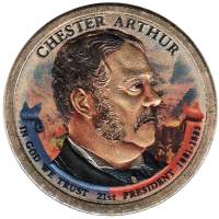 21d Монета США 2012 год 1 доллар Честер Артур  Вариант №2 Латунь  COLOR. Цветная