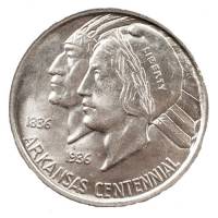 (1937d) Монета США 1937 год 50 центов   100 лет штату Арканзас Серебро Ag 900  UNC