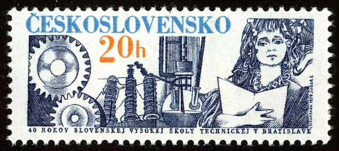 (1979-016) Марка Чехословакия &quot;Девушка с книгой&quot;    40-я годовщина Словацкого технологического униве