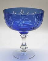 Ваза конфетница на ножке цветное синее кобальтовое голубое стекло СССР винтаж высота 15,5 см