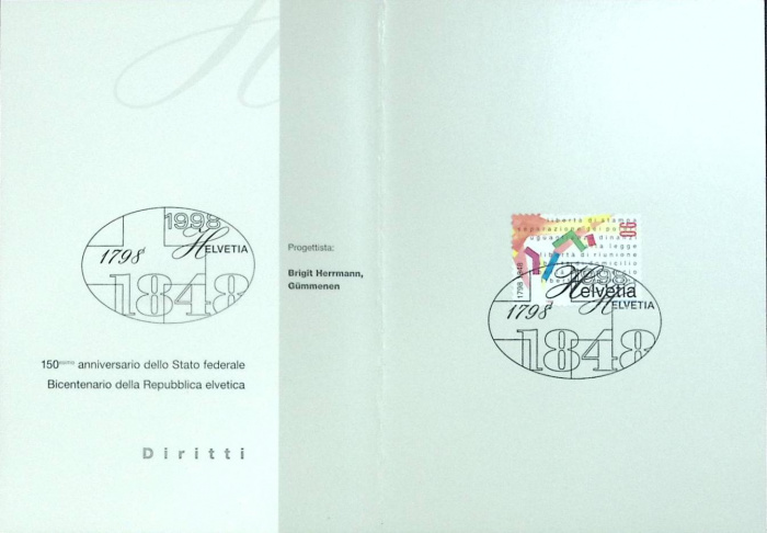 (1998-год)Марка в буклете Германия &quot;Helvetia&quot;  Гашёные  ,  