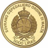 (№2005) Монета Мальта 2005 год 5,000 Lire (Папа и Христодула)