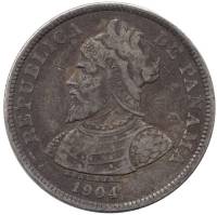  Монета Панама 1904 год      Серебрение  XF