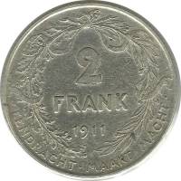 (№1911km75) Монета Бельгия 1911 год 2 Francs (Фламандские легенды)