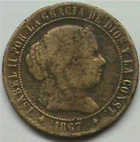 (№1866km634.2) Монета Испания 1866 год 2frac12; Ceacute;ntimos (де Эскудо)