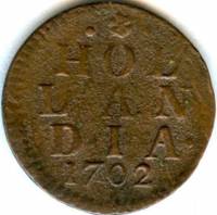 (№1702km80 (1/8 Stuyver)) Монета Нидерланды 1702 год 1 Duit (1/8 Stuyver)