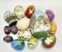 Пасхальные яйца дерево полистоун 14 шт 