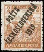 (1919-139) Марка Чехословакия "Жнец (Светло-коричневая)"    Марки Австрии и Венгрии, с черной или си