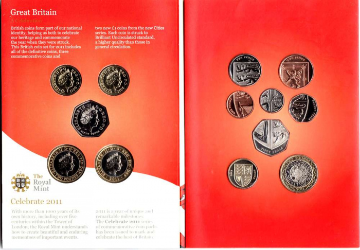 (2011, 13 монет) Набор монет Великобритания 2011 год &quot;Годовой набор&quot;   Буклет