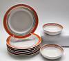 Тарелки Пролетарий 7 шт и пиалы 2 шт фарфор СССР оранж и золотая полоска