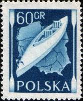 (1956-015) Марка Польша "Байдарка и карта" , III Θ