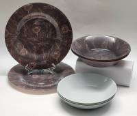 Тарелки 8 шт стекло суповые и столовые фиолетовый серый цвета