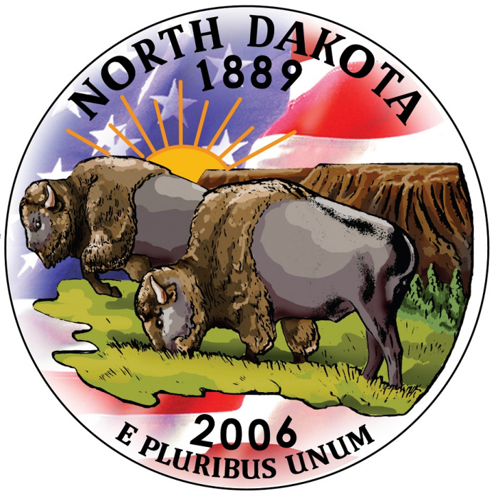 (039p) Монета США 2006 год 25 центов &quot;Северная Дакота&quot;  Вариант №2 Медь-Никель  COLOR. Цветная