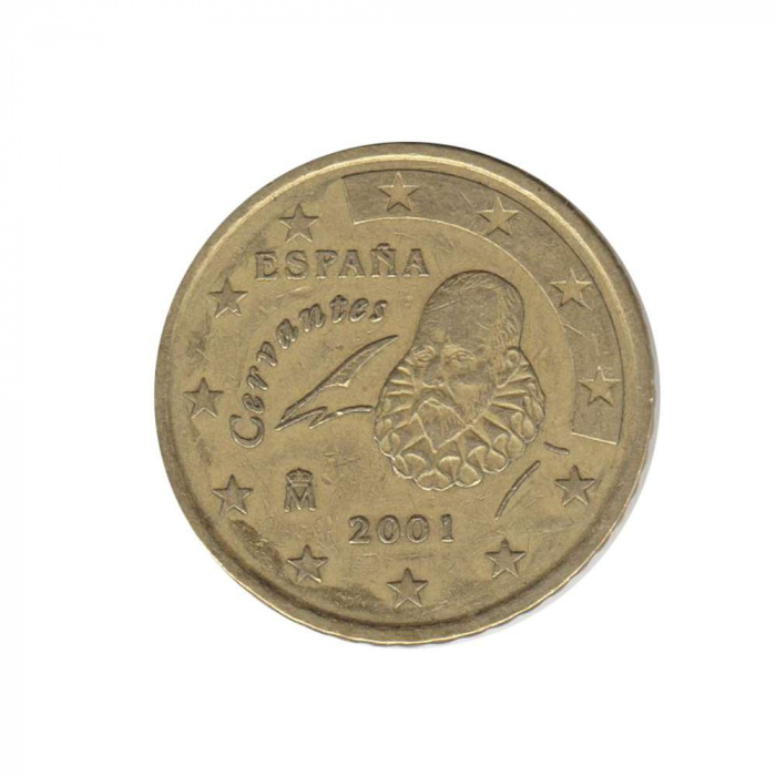 (2001) Монета Испания 2001 год 50 центов  1. Звёзды в ленте. Старая карта ЕС Северное золото  VF