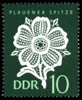 (1966-033) Марка Германия (ГДР) "Цветок"  зеленая  Кружево III Θ