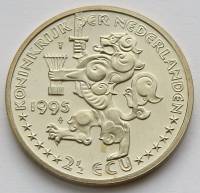 (№1995) Монета Нидерланды 1995 год 2frac12; Ecu (Годовщина смерти 350-м юрист Гуго Гроций)