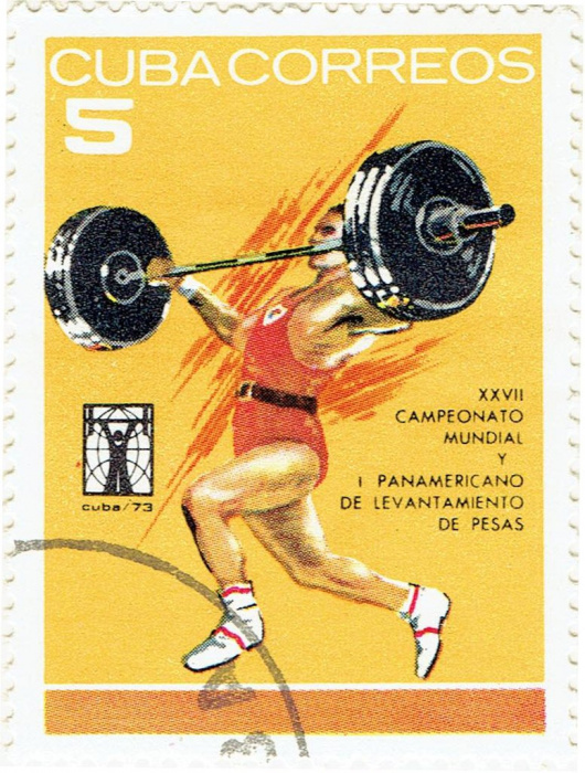 (1973-068) Марка Куба &quot;Поднятие штанги 5&quot;    Панамериканский ЧМ по тяжелой атлетике III Θ