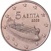(2002) Монета Греция 2002 год 5 центов   Сталь, покрытая медью  UNC