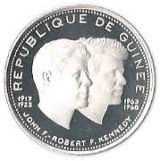 (1970) Монета Гвинея 1970 год 200 франков "Братья Кеннеди"  Серебро Ag 999  PROOF