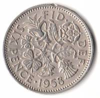 (1958) Монета Великобритания 1958 год 6 пенсов "Елизавета II"  Медь-Никель  XF