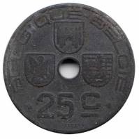 Монета Бельгия 1945 год 25 сантимов, VF