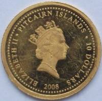 () Монета Остров Питкерн 2008 год 10  ""   Биметалл (Платина - Золото)  UNC