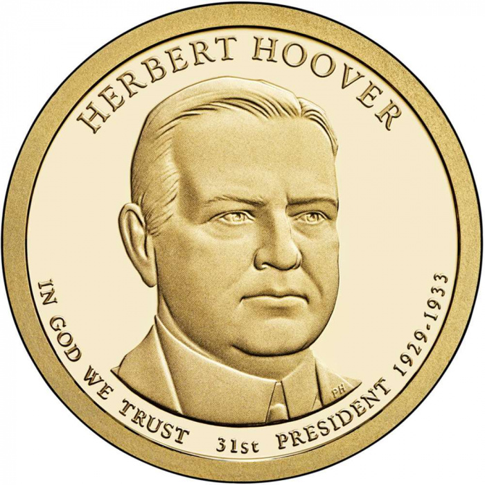 (31d) Монета США 2014 год 1 доллар &quot;Герберт Гувер&quot; 2014 год Латунь  UNC