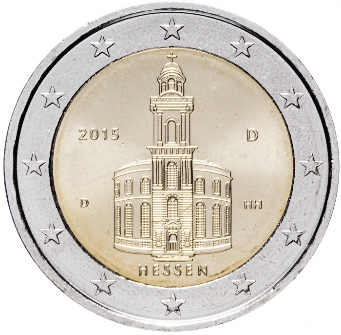 015 Монета Германия (ФРГ) 2015 год 2 евро Гессен Двор D Биметалл  UNC