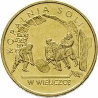 040 Монета Польша 2001 год 2 злотых Соляная шахта в Величке  Латунь  UNC