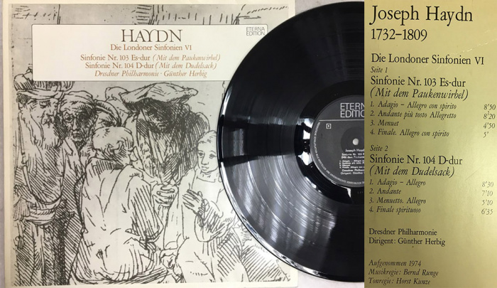 Пластинка виниловая &quot;J. Haydn. Simfonie № 103,104&quot; ETERNA 300 мм. (Сост. на фото)