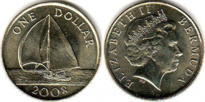 (2008) Монета Бермудские острова 2008 год 1 доллар &quot;Парусник&quot;  Латунь  UNC