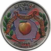 (004d) Монета США 1999 год 25 центов "Джорджия"  Вариант №2 Медь-Никель  COLOR. Цветная