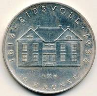 () Монета Норвегия 1964 год 10 крон ""   Биметалл (Серебро - Ниобиум)  UNC