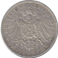 (,) Монета Германия (Бавария) 1913 год 3 марки   Серебро Ag 900  XF