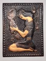 Панно чеканка СССР 22х19 см Восточная девушка с виноградом