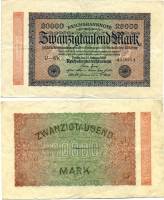 1923 Банкнота Германия 1923 год 20 000 марок Вод знак Звёзды 2-й выпуск  VF