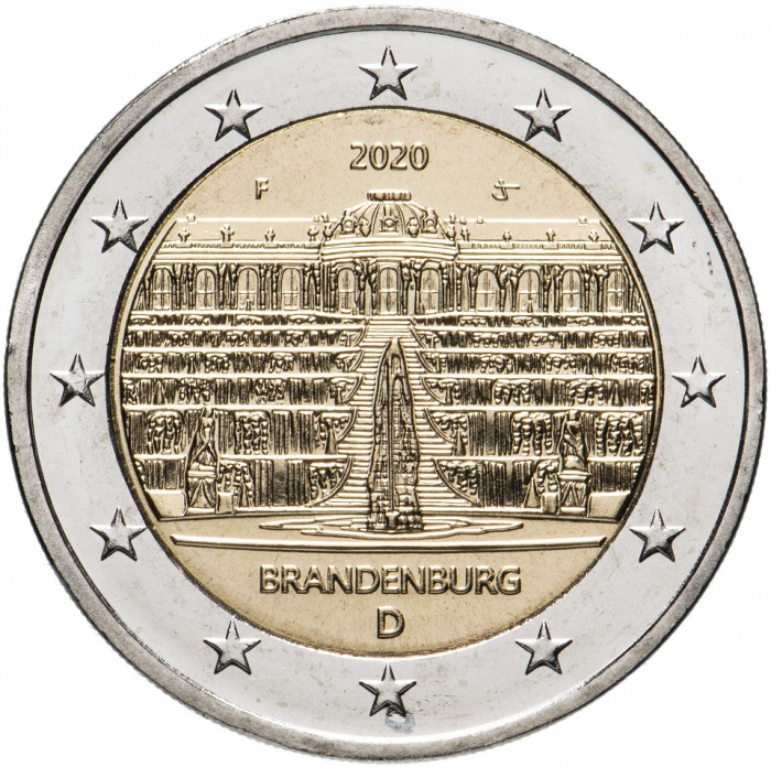 (023) Монета Германия (ФРГ) 2020 год 2 евро &quot;Бранденбург&quot; Двор F Биметалл  UNC