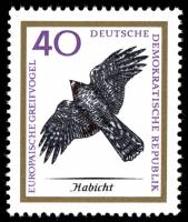 (1965-071) Марка Германия (ГДР) "Ястреб-Тетеревятник "    Хищные птицы II Θ