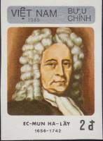 (1986-004a) Марка Вьетнам "Э. Галлей"  Без перфорации  Комета Галлея III Θ