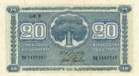 (1945 Litt B) Банкнота Финляндия 1945 год 20 марок  Jutila - Aspelund  UNC