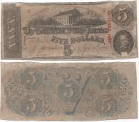 1863 Банкнота США (Конфедеративные Штаты Америки) 1963 год 5 долларов Ричмонд   F