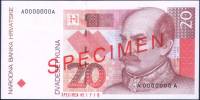 (,) Банкнота Хорватия 1993 год 20 кун "Йосип Елачич"   UNC