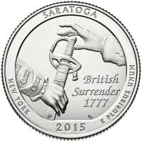 030s Монета США 2015 год 25 центов Саратога  Медь-Никель  UNC