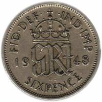 (1948) Монета Великобритания 1948 год 6 пенсов "Георг VI"  Медь-Никель  UNC