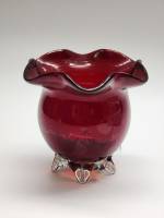 Вазочка конфетница рубиновое цветное стекло Красный май СССР гутная техника винтаж высота 11,5 см