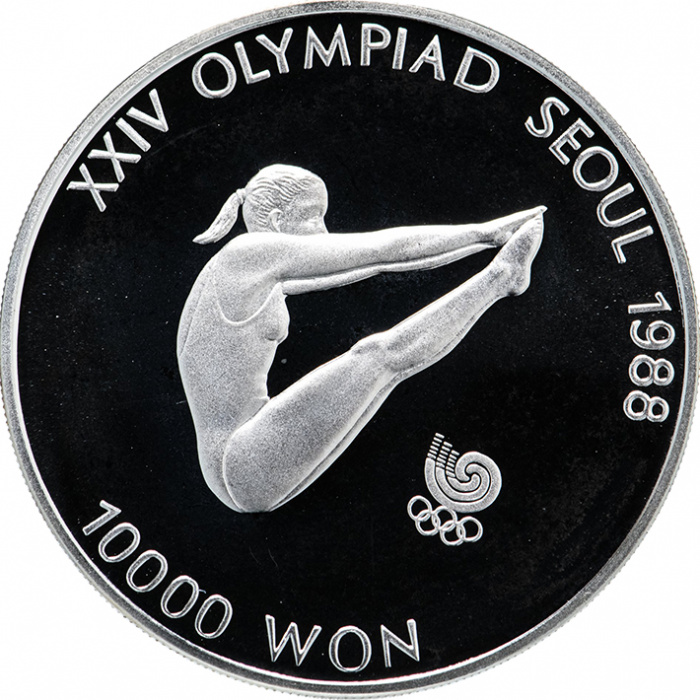 (1987) Монета Южная Корея 1987 год 10000 вон &quot;XXIV Летняя олимпиада Сеул 1988 Прыжки в воду&quot;  Серебр