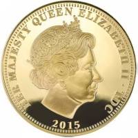 (№2015) Монета Тристан да Кунья 2015 год 5 Crowns (70-летию в. е сутки - позолоченные)