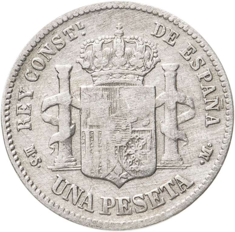 (1882) Монета Испания 1882 год 1 песета &quot;Альфонсо XII&quot;  Серебро Ag 835  VF