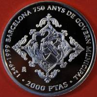 () Монета Испания 1999 год 2000 песет ""  Биметалл (Серебро - Ниобиум)  UNC