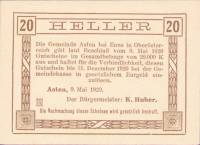 (№1920) Банкнота Австрия 1920 год "20 Heller"